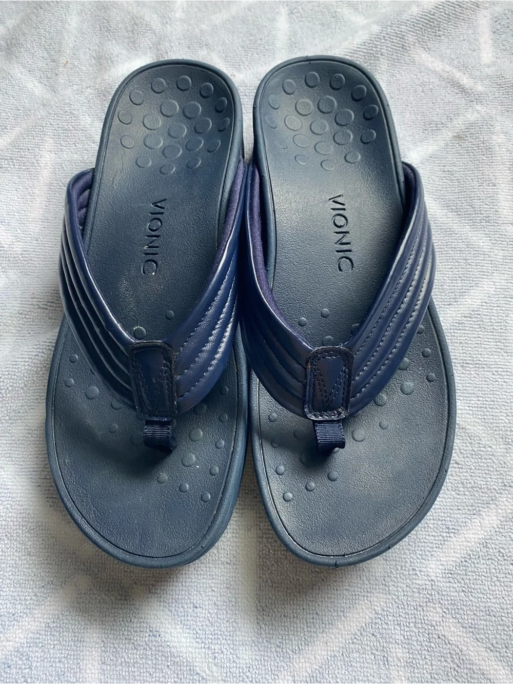 Vionic Cherine Sandal Thong Flip Flop Navy Blue Sz 8 Comfort Orthotic Platform